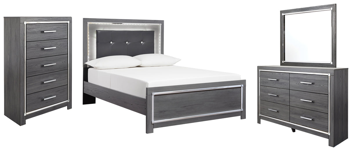 Lodanna Full Panel Bed with Mirrored Dresser and Chest in Gray from Ashley - Luna Furniture