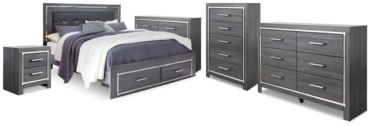Lodanna Gray King Storage Bed, 2 Dressers, Cheat and Nightstand from Ashley - Luna Furniture