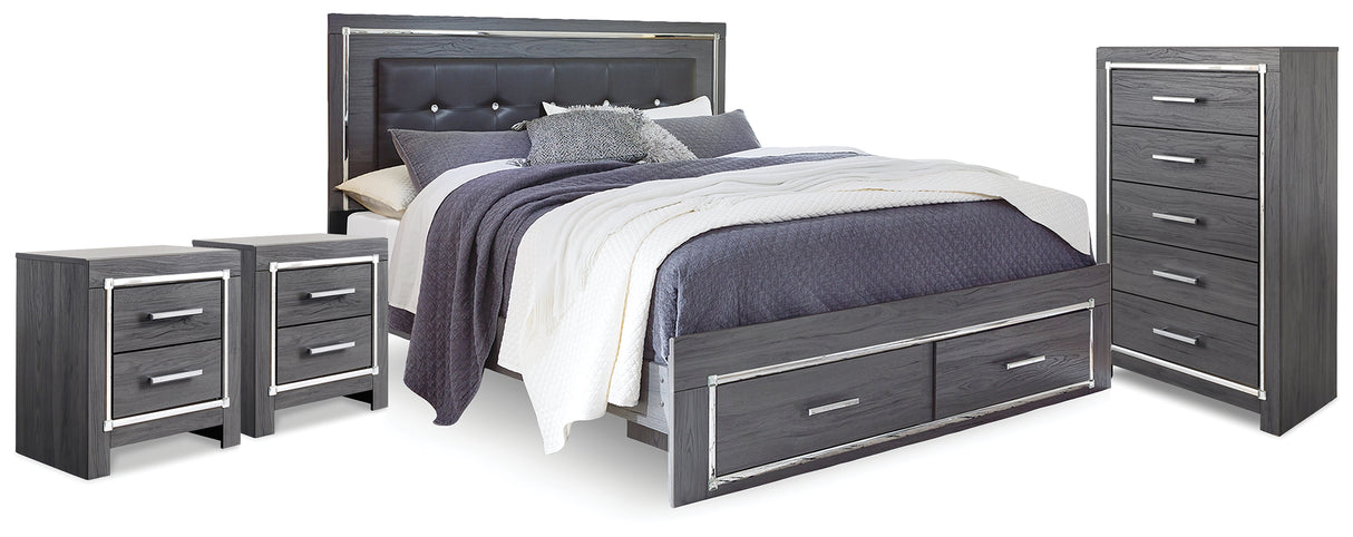 Lodanna Gray King Storage Bed, Chest and 2 Nightstands from Ashley - Luna Furniture