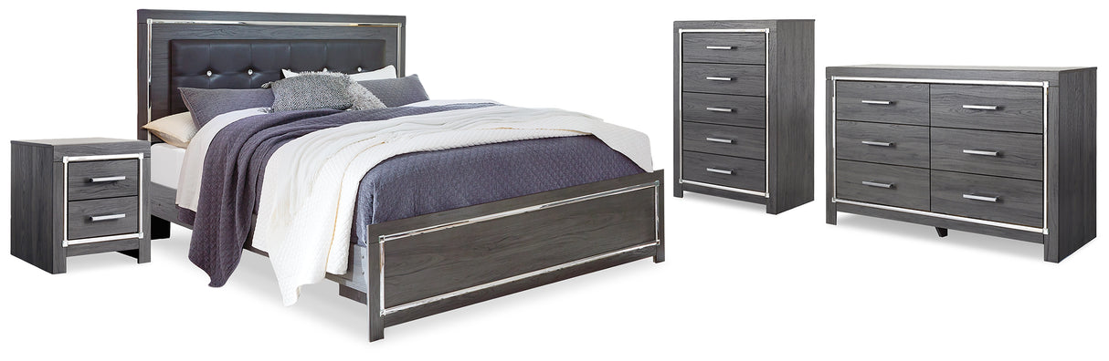 Lodanna Gray King Upholstered Panel Bed, Dresser, Chest and 2 Nightstands from Ashley - Luna Furniture