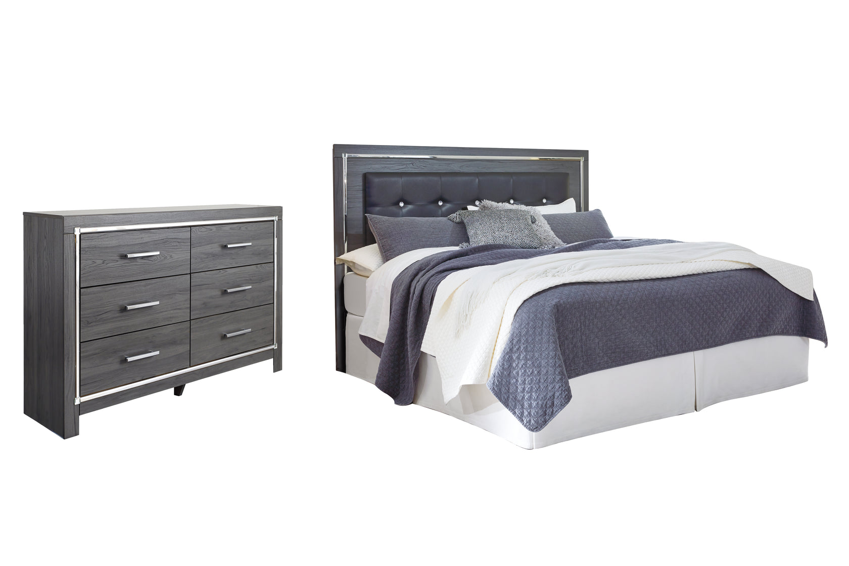 Lodanna King/California King Upholstered Panel Headboard Bed with Dresser in Gray from Ashley - Luna Furniture