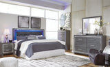 Lodanna Gray King/California King Upholstered Panel Headboard Bed with Mirrored Dresser and 2 Nightstands from Ashley - Luna Furniture