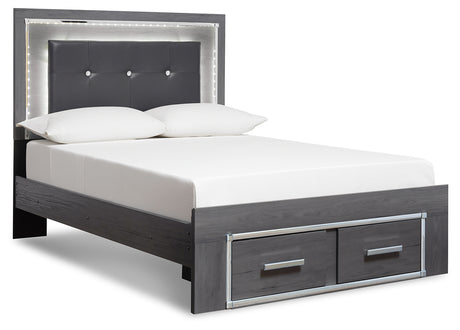 Lodanna King Panel Bed with 2 Storage Drawers with Dresser in Gray from Ashley - Luna Furniture