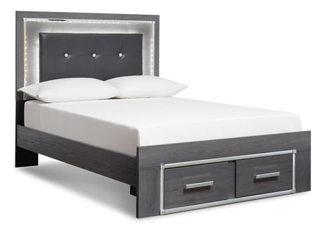Lodanna Gray King Panel Bed with 2 Storage Drawers with Mirrored Dresser and 2 Nightstands from Ashley Furniture - Luna Furniture