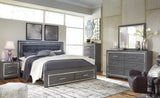 Lodanna King Panel Bed with 2 Storage Drawers with Mirrored Dresser, Chest and 2 Nightstands in Gray from Ashley - Luna Furniture