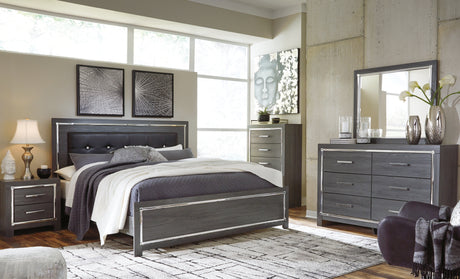 Lodanna Gray King Panel Bed with Mirrored Dresser and Chest from Ashley Furniture - Luna Furniture