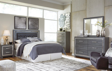 Lodanna Gray Queen/Full Upholstered Panel Headboard Bed with Mirrored Dresser and Chest from Ashley Furniture - Luna Furniture