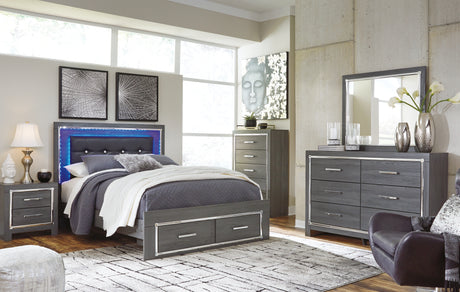 Lodanna Gray Queen Panel Bed with 2 Storage Drawers with Mirrored Dresser and 2 Nightstands from Ashley Furniture - Luna Furniture