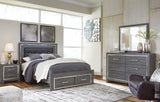 Lodanna Gray Queen Panel Bed with 2 Storage Drawers with Mirrored Dresser and Chest from Ashley Furniture - Luna Furniture