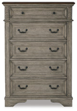 Lodenbay California King Panel Bed with Mirrored Dresser and Chest in Antique Gray from Ashley - Luna Furniture