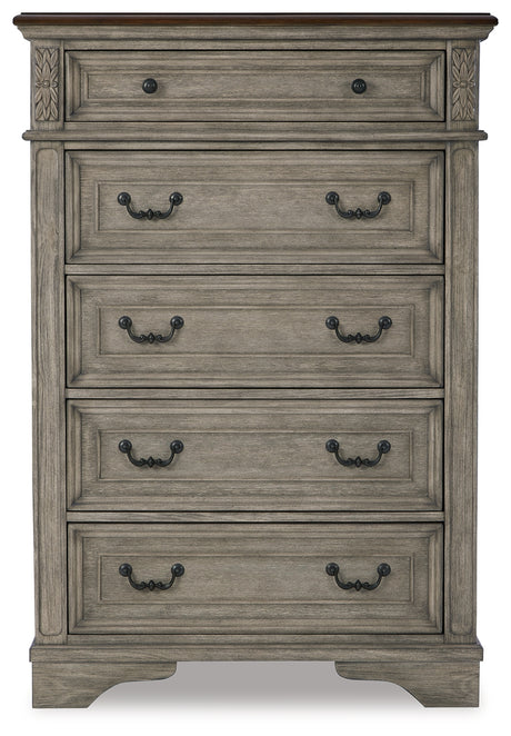 Lodenbay California King Panel Bed with Mirrored Dresser, Chest and 2 Nightstands in Antique Gray from Ashley - Luna Furniture