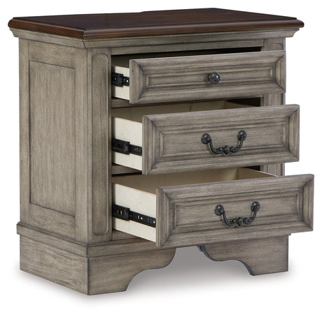 Lodenbay California King Panel Bed with Mirrored Dresser, Chest and Nightstand in Antique Gray from Ashley - Luna Furniture