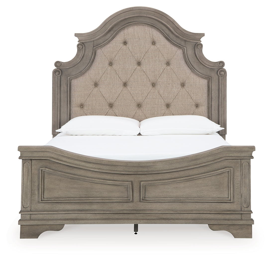 Lodenbay Queen Panel Bed with Mirrored Dresser and 2 Nightstands in Antique Gray from Ashley - Luna Furniture