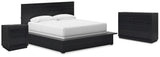 Londer California King Panel Bed with Dresser and Nightstand in Black from Ashley - Luna Furniture
