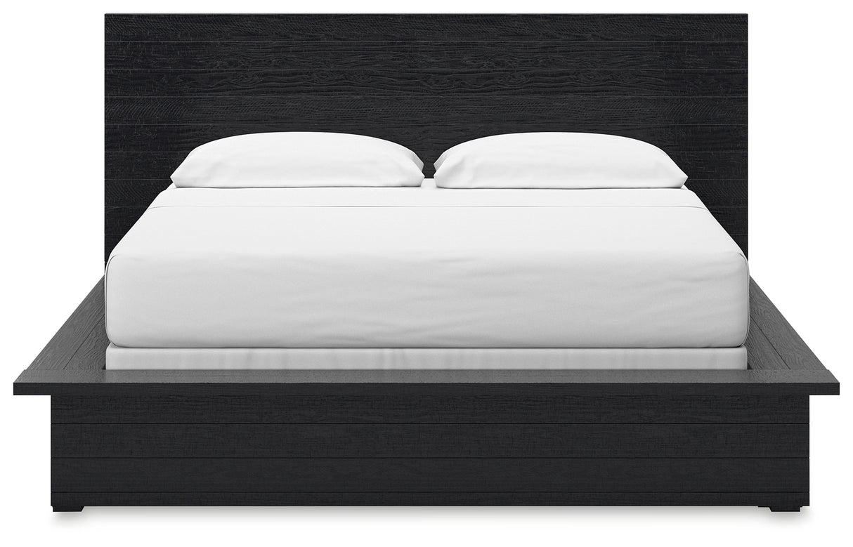 Londer California King Panel Bed with Mirrored Dresser and Chest in Black from Ashley - Luna Furniture