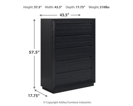 Londer California King Panel Bed with Mirrored Dresser, Chest and 2 Nightstands in Black from Ashley - Luna Furniture