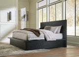 Londer King Panel Bed with Mirrored Dresser, Chest and Nightstand in Black from Ashley - Luna Furniture