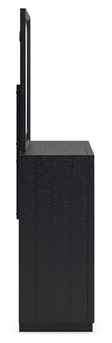 Londer King Panel Bed with Mirrored Dresser, Chest and Nightstand in Black from Ashley - Luna Furniture