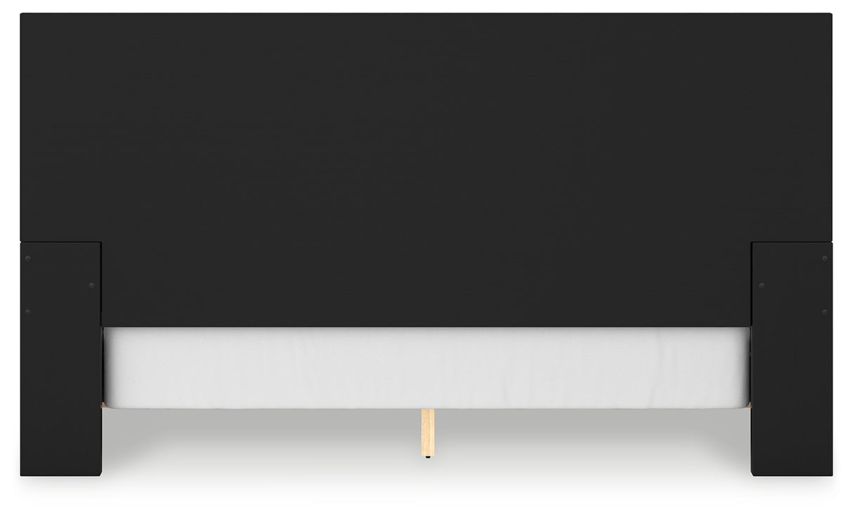 Londer King Panel Bed with Mirrored Dresser in Black from Ashley - Luna Furniture