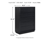 Londer Queen Panel Bed with Mirrored Dresser, Chest and 2 Nightstands in Black from Ashley - Luna Furniture