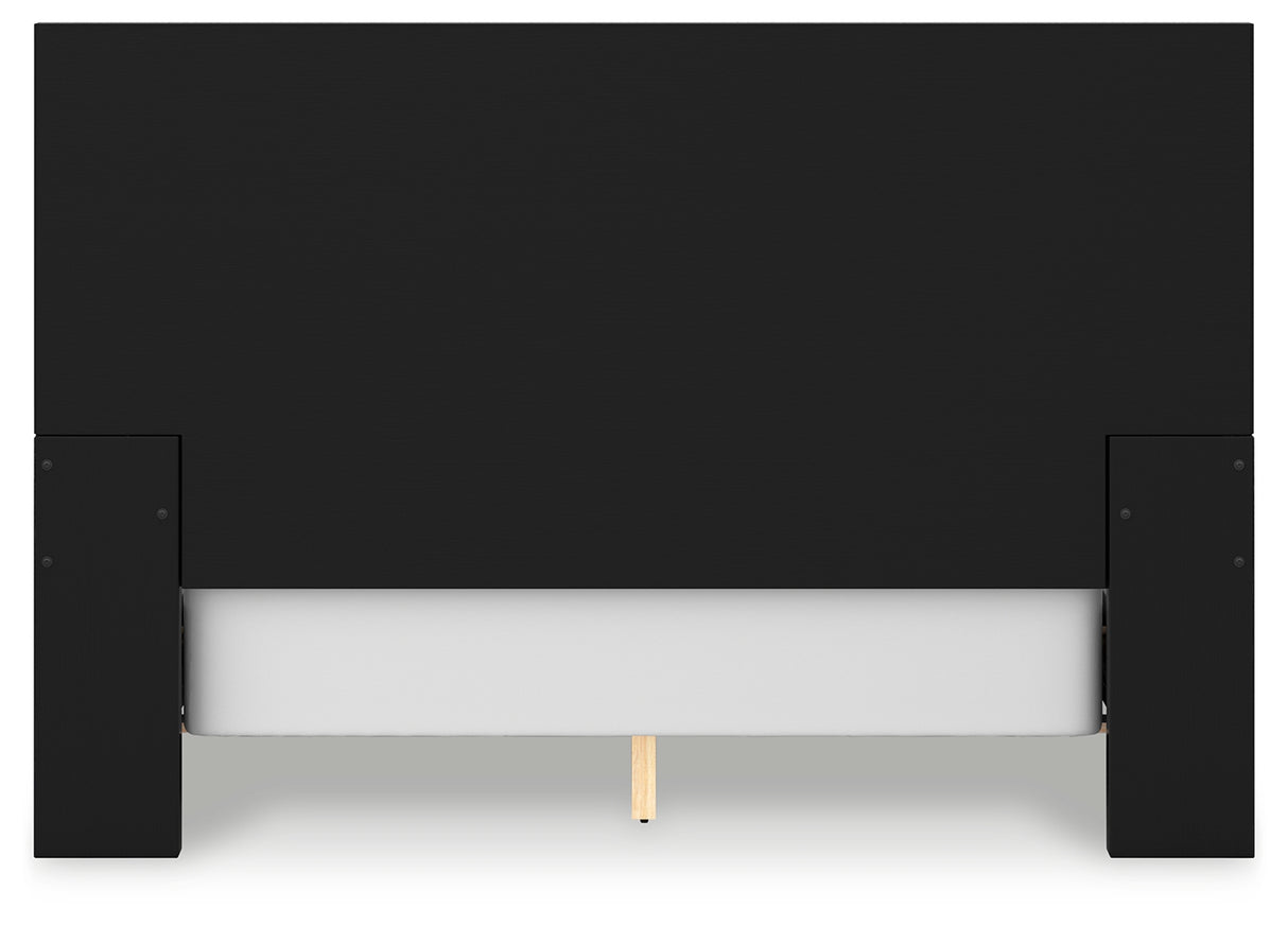 Londer Queen Panel Bed with Mirrored Dresser in Black from Ashley - Luna Furniture