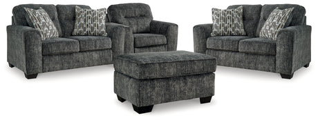Lonoke Gunmetal 2 Loveseats, Oversized Chair and Ottoman from Ashley - Luna Furniture