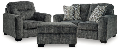 Lonoke Gunmetal Loveseat, Oversized Chair and Ottoman from Ashley - Luna Furniture
