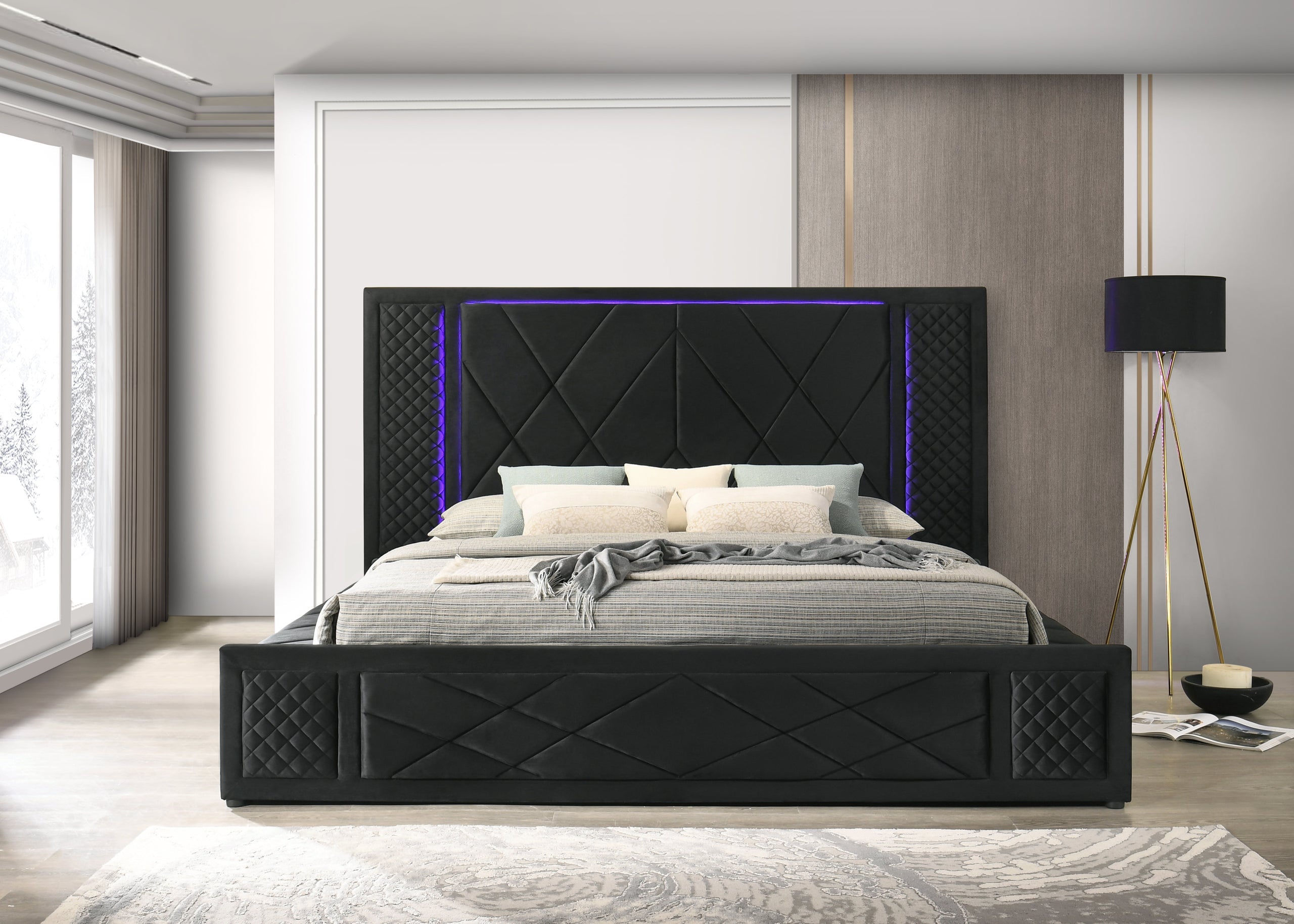 Lorenzo Black LED Queen Storage Platform Bed from Happy Homes - Luna Furniture