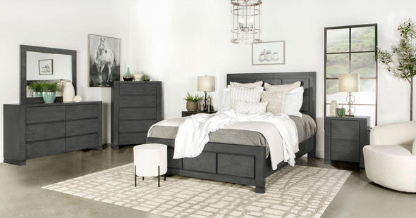 Lorenzo Dark Gray Upholstered Panel Bedroom Set