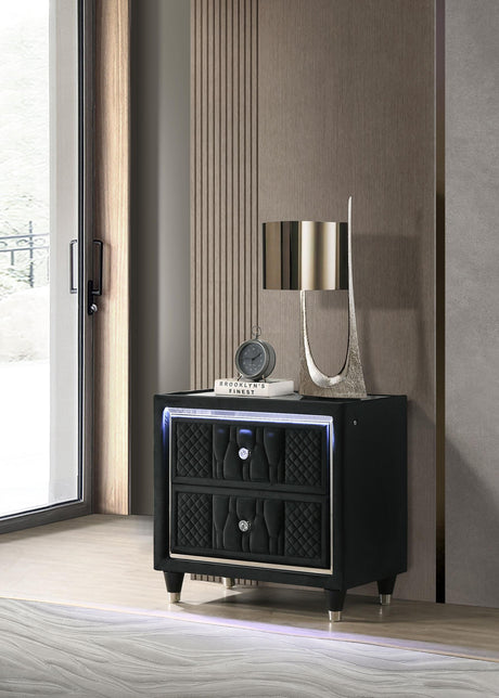 Lorient Black 2-Drawer LED Nightstand with USB from Coaster - Luna Furniture