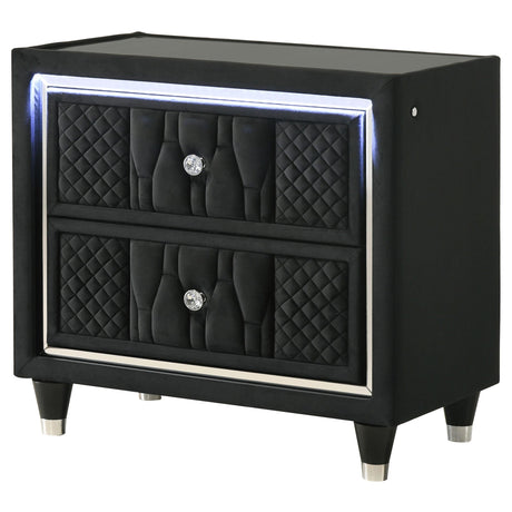 Lorient Black 2-Drawer LED Nightstand with USB from Coaster - Luna Furniture