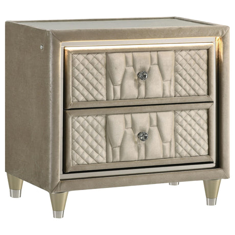Lorient Ivory and Camel 2-Drawer LED Nightstand with USB from Coaster - Luna Furniture