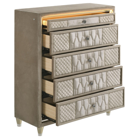 Lorient Ivory and Camel 5-Drawer LED Chest from Coaster - Luna Furniture