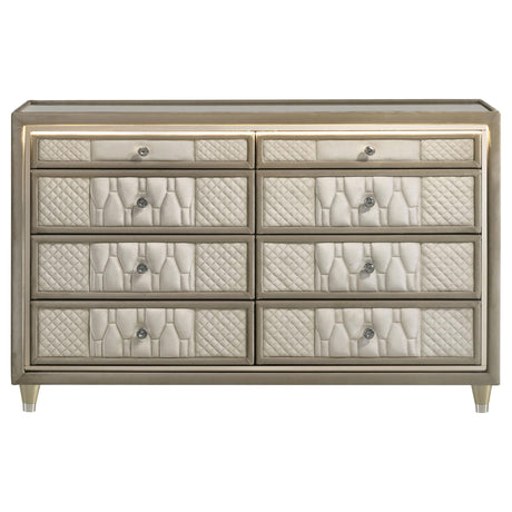 Lorient Ivory and Camel 8-Drawer LED Bedroom Dresser from Coaster - Luna Furniture