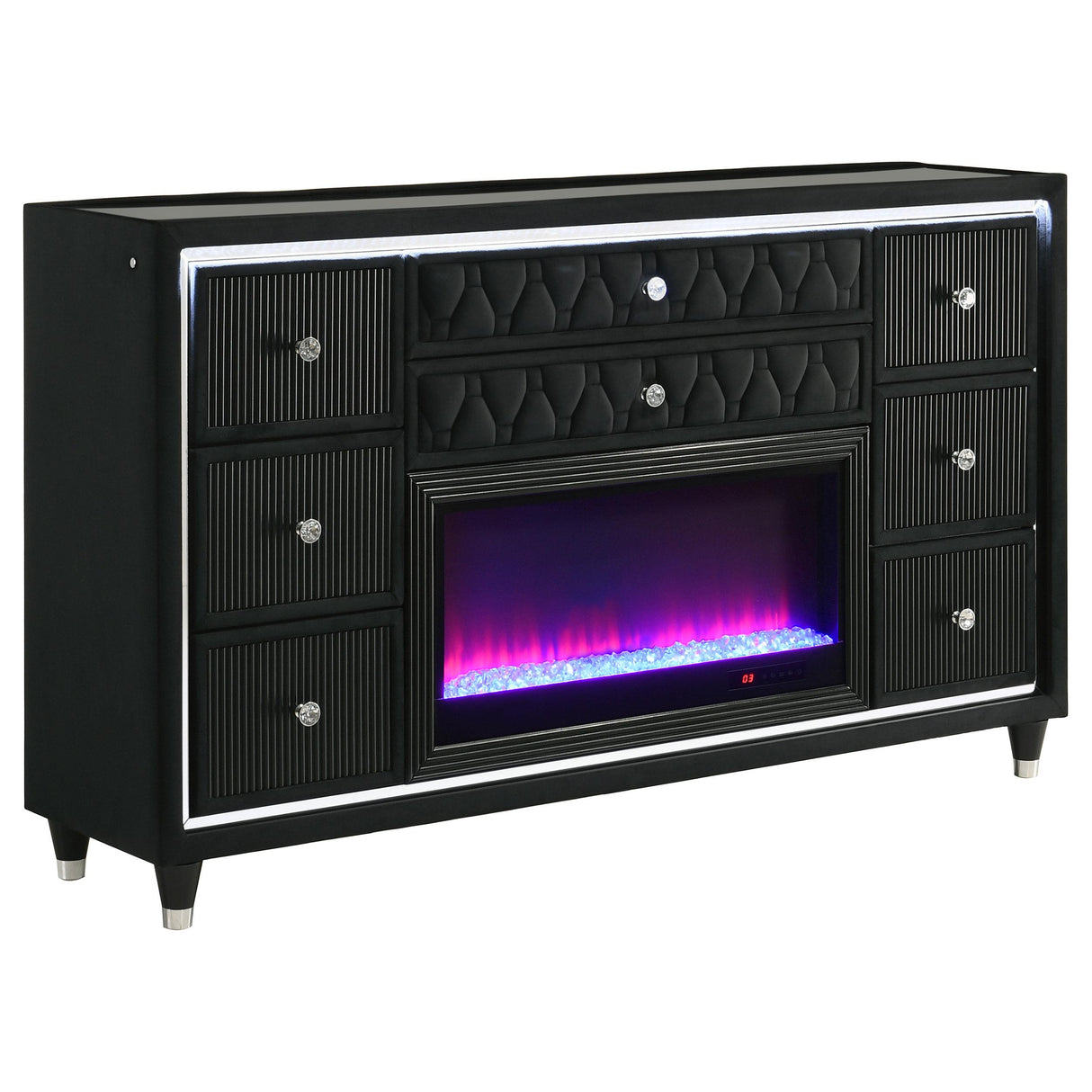 Lorient Black 8-Drawer LED Bedroom Flame Box Dresser from Coaster - Luna Furniture
