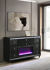 Lorient Black 8-Drawer LED Bedroom Flame Box Dresser from Coaster - Luna Furniture