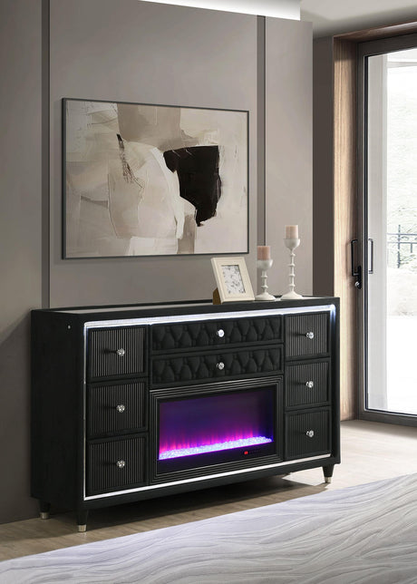 Lorient Black 8-Drawer LED Bedroom Flame Box Dresser from Coaster - Luna Furniture