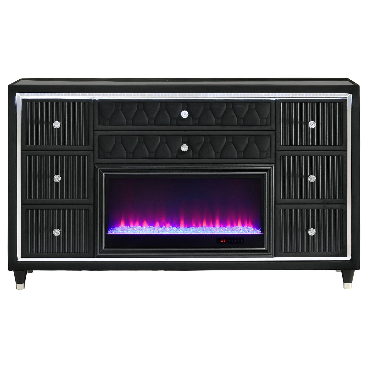 Lorient Black 8-Drawer LED Bedroom Flame Box Dresser from Coaster - Luna Furniture