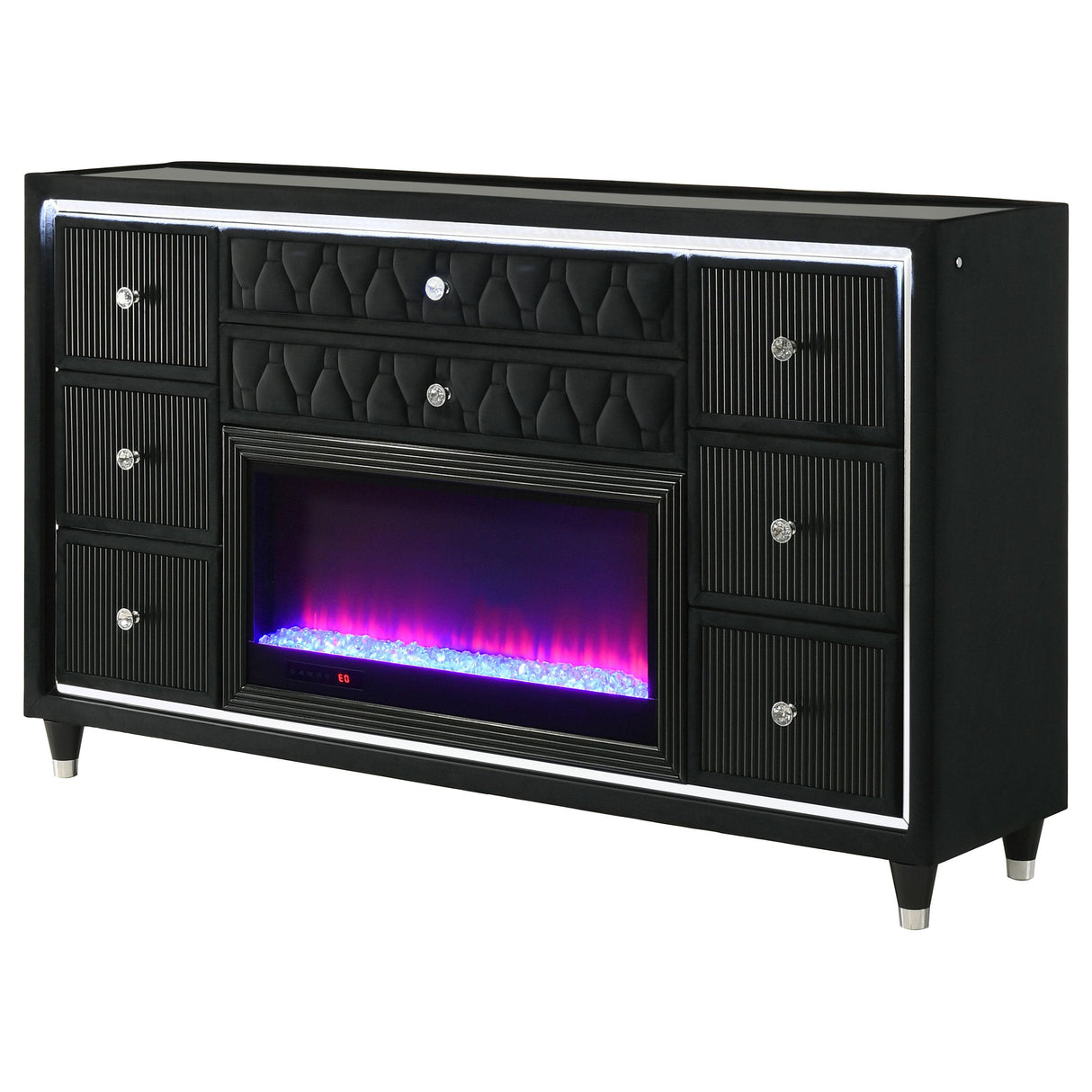 Lorient Black 8-Drawer LED Bedroom Flame Box Dresser from Coaster - Luna Furniture