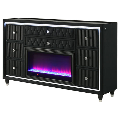 Lorient Black 8-Drawer LED Bedroom Flame Box Dresser from Coaster - Luna Furniture