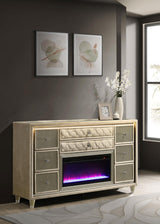 Lorient Ivory and Camel 8-Drawer LED Bedroom Flame Box Dresser from Coaster - Luna Furniture