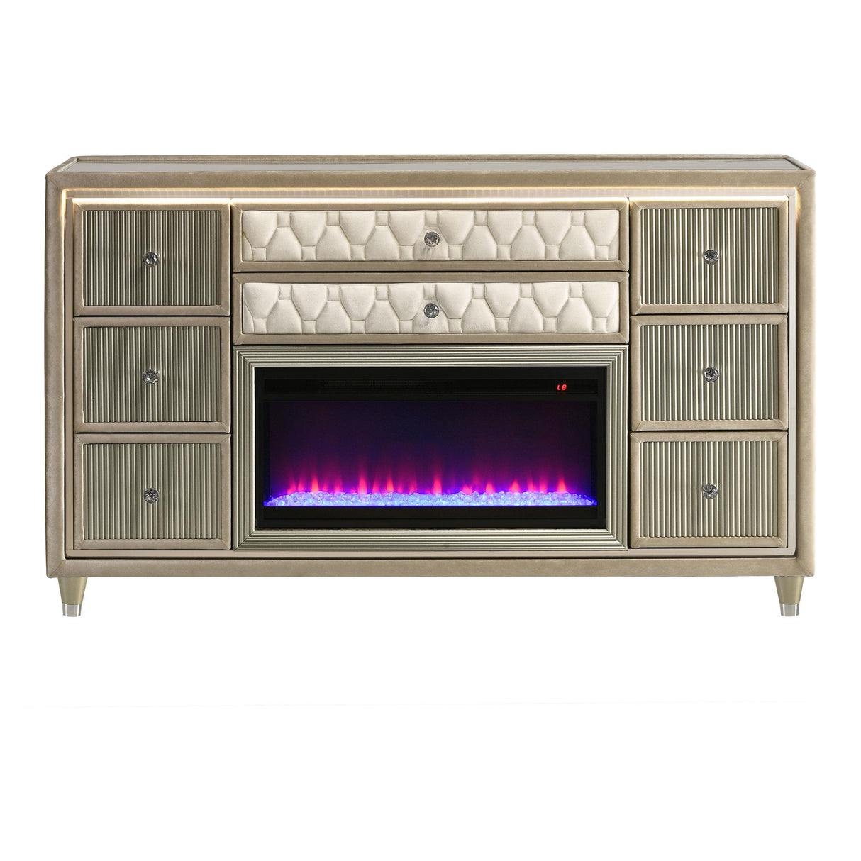 Lorient Ivory and Camel 8-Drawer LED Bedroom Flame Box Dresser from Coaster - Luna Furniture