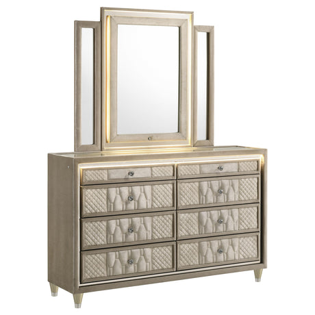 Lorient Ivory and Camel 8-Drawer LED Dresser with Mirror from Coaster - Luna Furniture