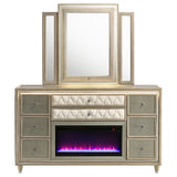 Lorient Ivory and Camel 8-Drawer LED Flame Box Dresser and Mirror from Coaster - Luna Furniture