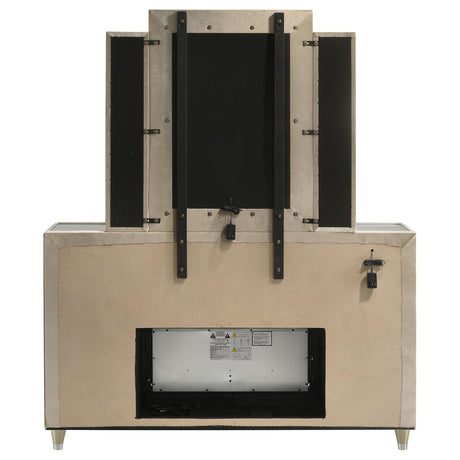 Lorient Ivory and Camel 8-Drawer LED Flame Box Dresser and Mirror from Coaster - Luna Furniture