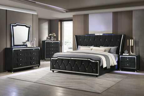 Lorient Black Eastern King LED Upholstered Bed from Coaster - Luna Furniture