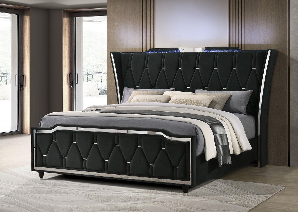 Lorient Black Eastern King LED Upholstered Bed from Coaster - Luna Furniture
