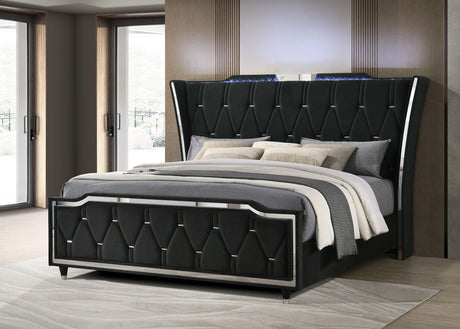 Lorient Black Eastern King LED Upholstered Bed from Coaster - Luna Furniture