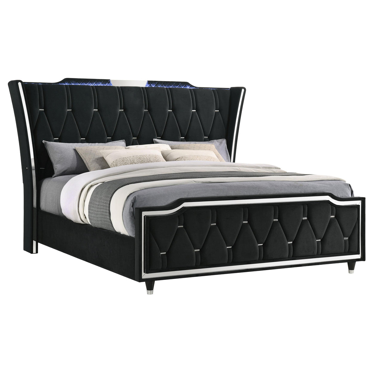 Lorient Black Eastern King LED Upholstered Bed from Coaster - Luna Furniture