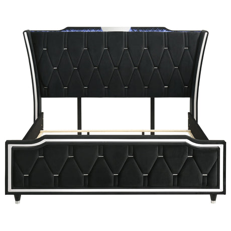 Lorient Black Eastern King LED Upholstered Bed from Coaster - Luna Furniture